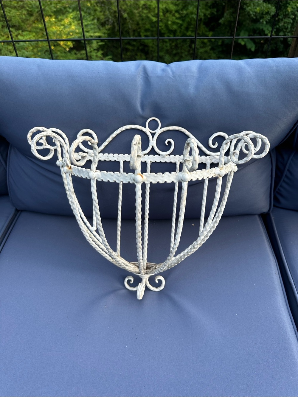 #1 of 2 White IronHalf Round Vint Wall Mount Planter Wall Basket Outdoor 13x11in